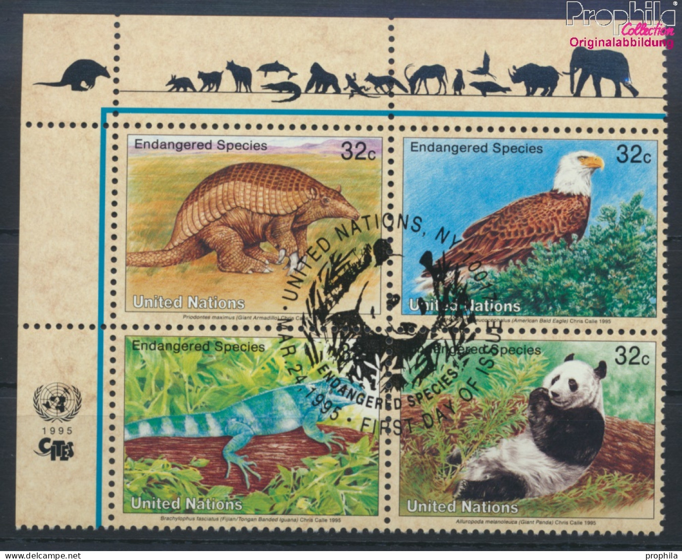 UNO - New York 681-684 Viererblock (kompl.Ausg.) Gestempelt 1995 Gefährdete Tiere (10036723 - Used Stamps