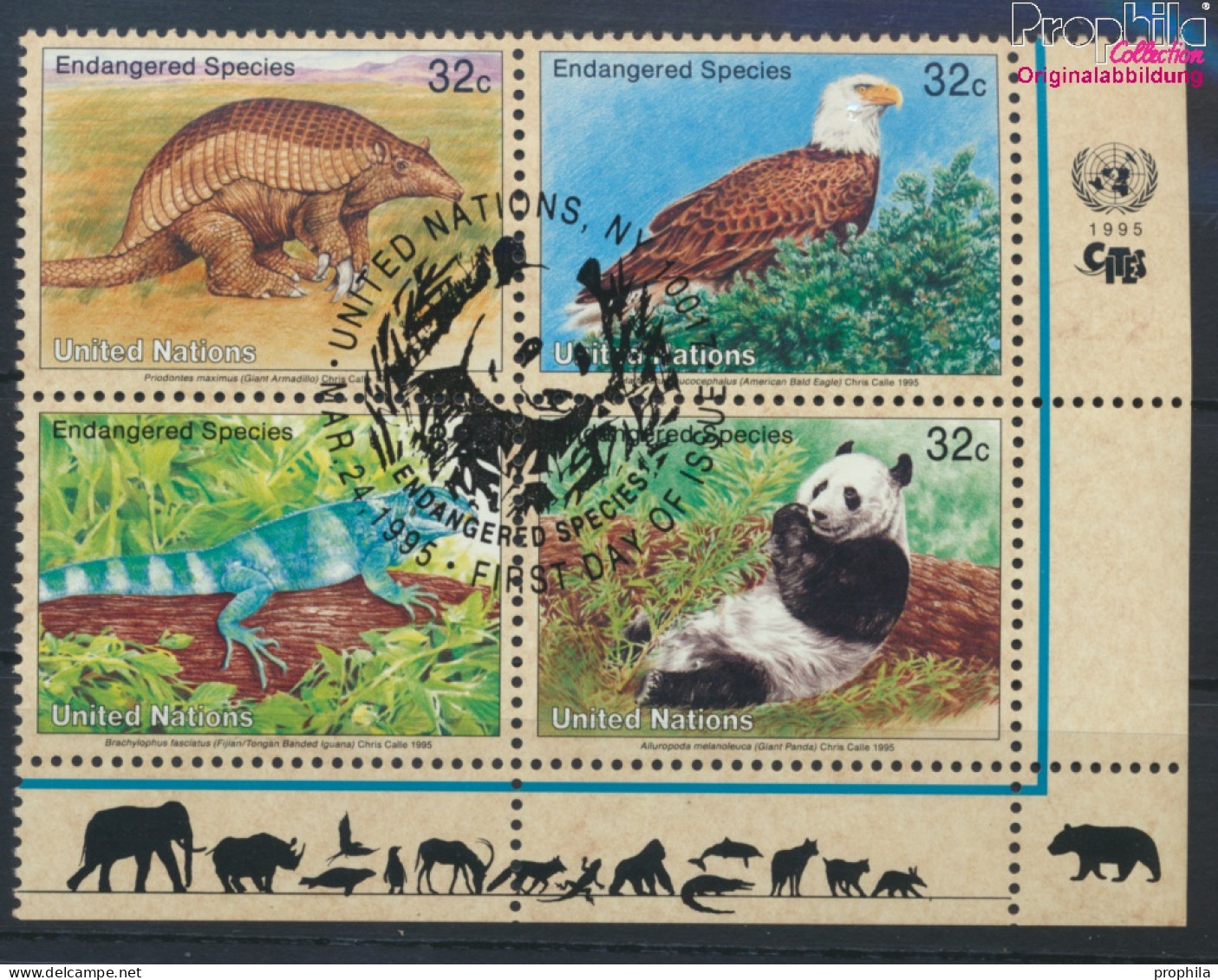 UNO - New York 681-684 Viererblock (kompl.Ausg.) Gestempelt 1995 Gefährdete Tiere (10036725 - Used Stamps