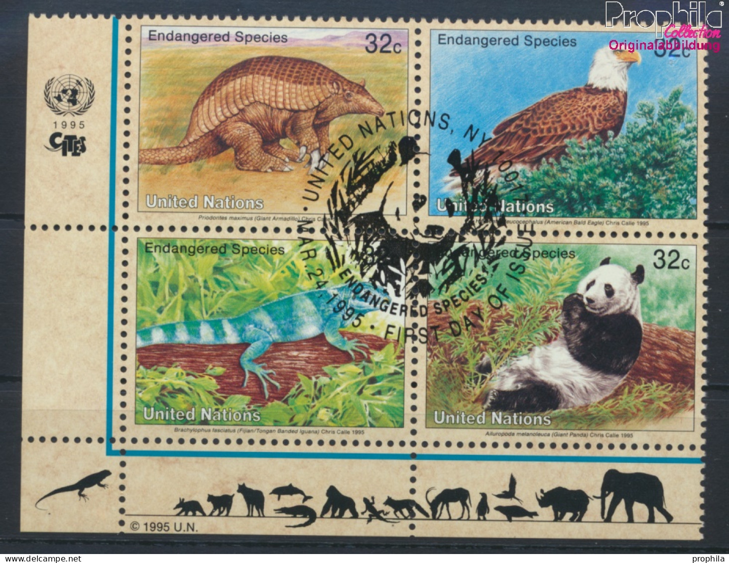 UNO - New York 681-684 Viererblock (kompl.Ausg.) Gestempelt 1995 Gefährdete Tiere (10036726 - Used Stamps