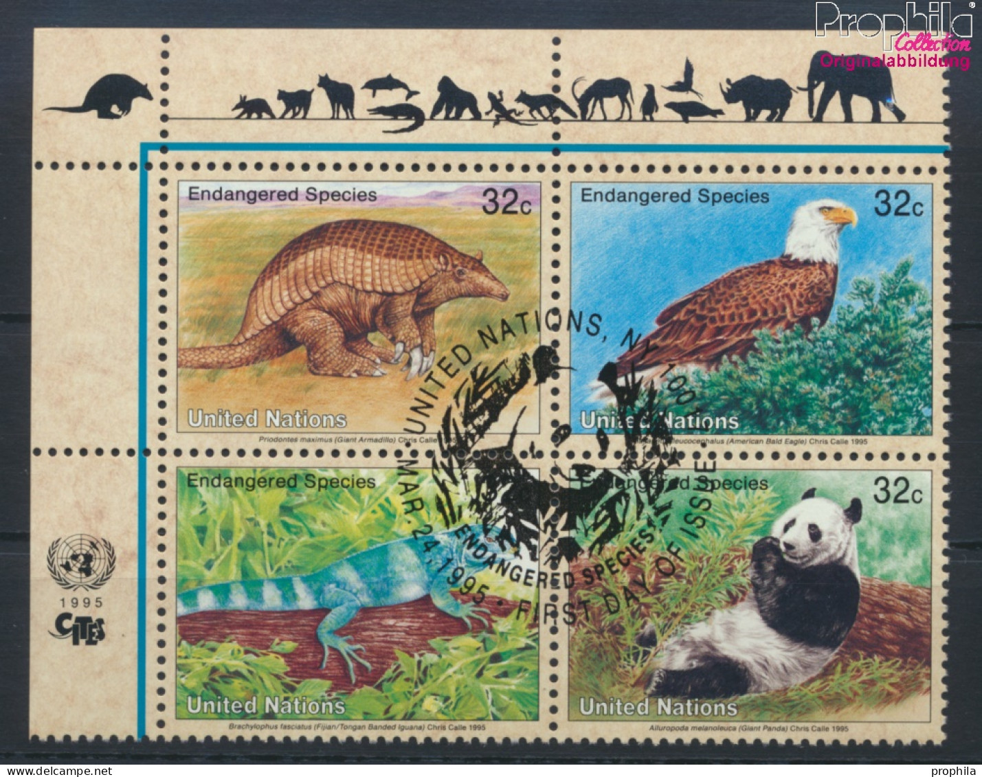 UNO - New York 681-684 Viererblock (kompl.Ausg.) Gestempelt 1995 Gefährdete Tiere (10036727 - Used Stamps