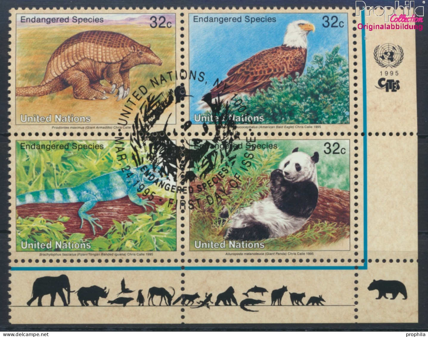 UNO - New York 681-684 Viererblock (kompl.Ausg.) Gestempelt 1995 Gefährdete Tiere (10036730 - Used Stamps