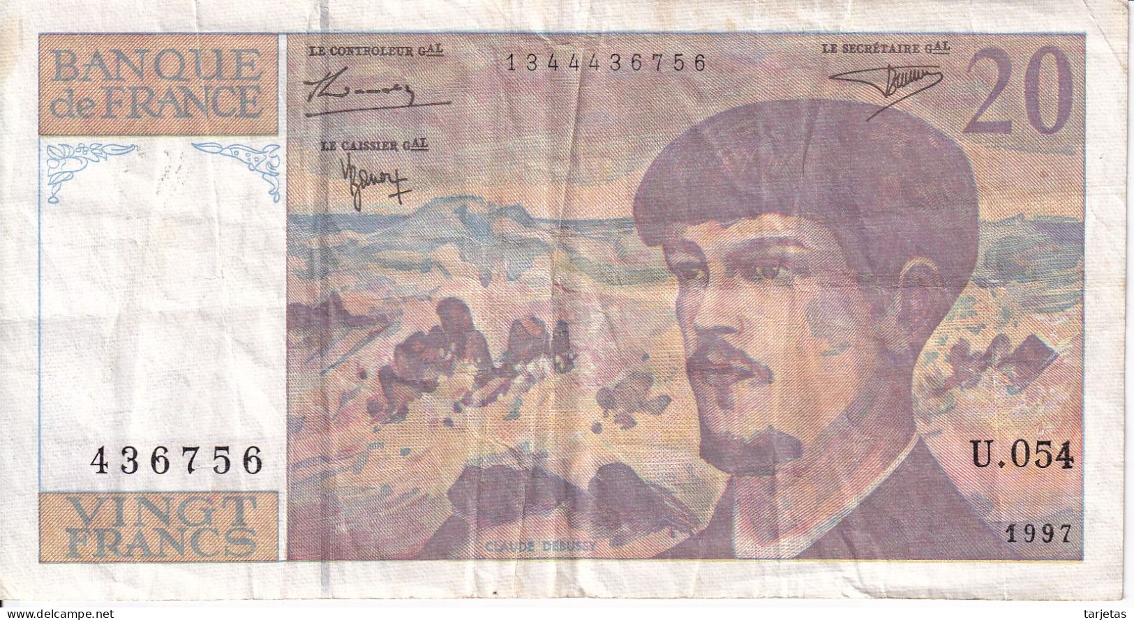 BILLETE DE FRANCIA DE 20 FRANCS DEL AÑO 1997 SERIE U.054   (BANKNOTE) CLAUDE DEBUSSY - 20 F 1980-1997 ''Debussy''