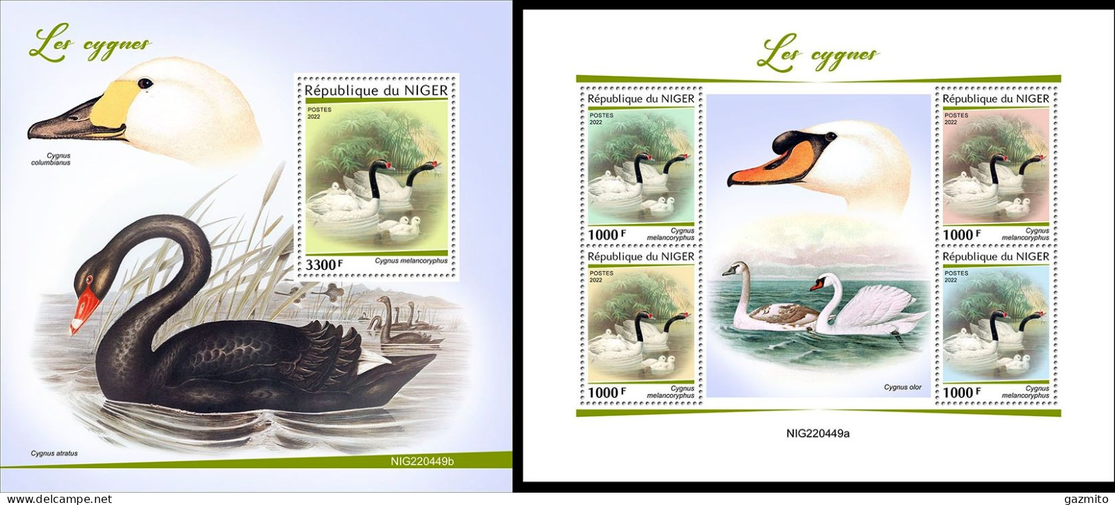 Niger 2022, Animals, Swan, 4val In BF +BF - Cigni