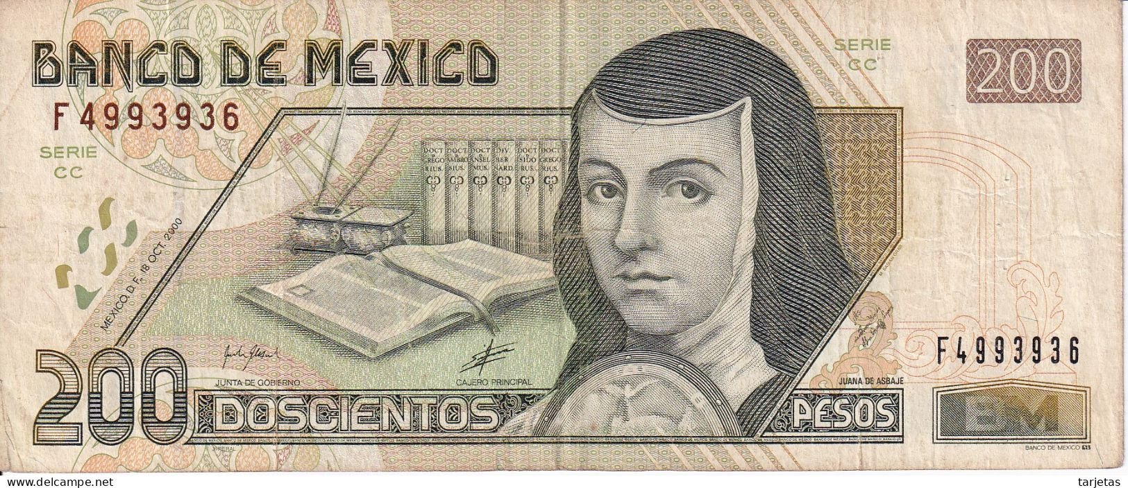 BILLETE DE MEXICO DE 200 PESOS DEL AÑO 2000 (BANKNOTE) - Mexico