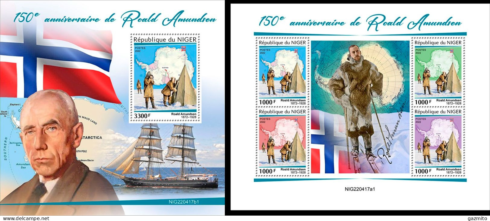 Niger 2022, Explorers, Amundsen, 4val In BF +BF - Polarforscher & Promis