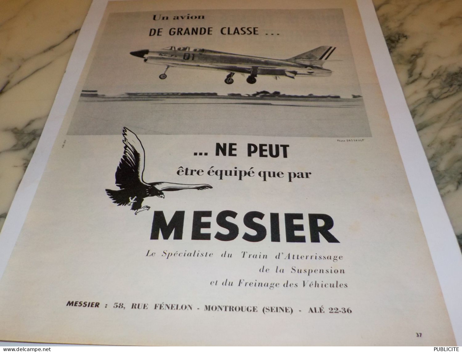 ANCIENNE PUBLICITE AVION DE CLASSE EQUIPE PAR MESSIER 1955 - Pubblicità