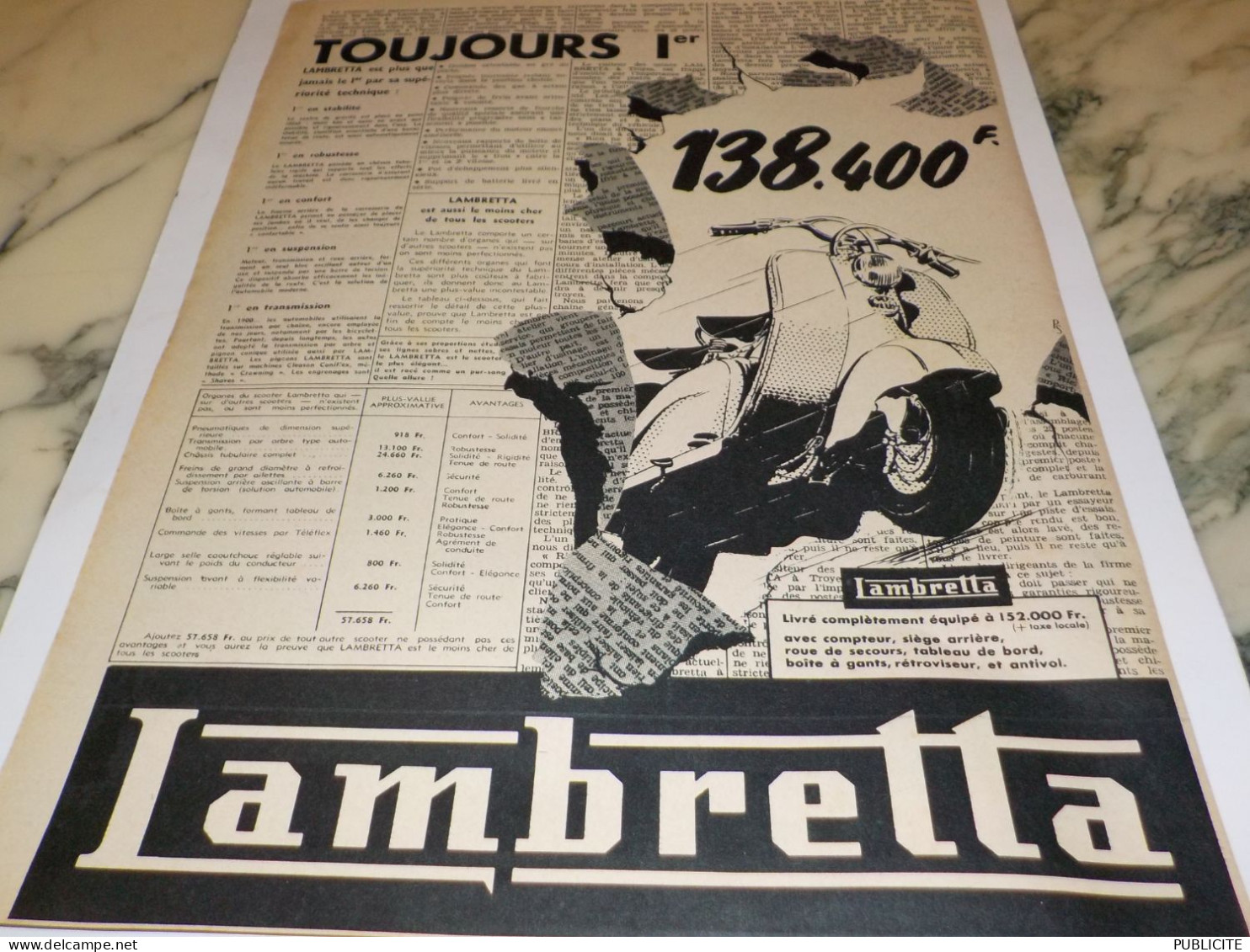 ANCIENNE PUBLICITE TOUJOURS 1 ER SCOOTER LAMBRETTA 1955 - Moto