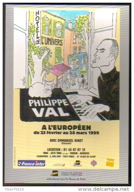 Carte Postale édition "Carte à Pub" - Philippe Val à L'Europpéen (illustration : Cabu - Charlie Hebdo) - Cabu