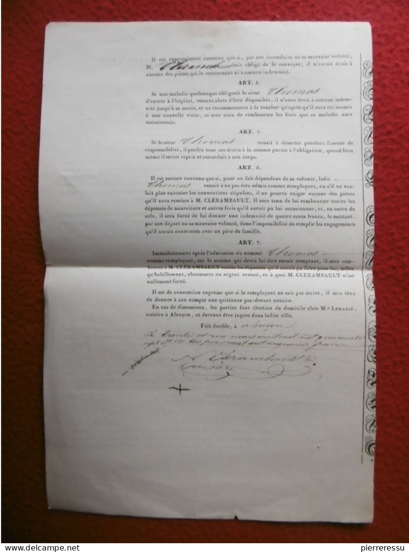 TRAITE DE REMPLACEMENT MILITAIRE ENTRE CLERAMBAULT ET THOMAS 1847 - Documents