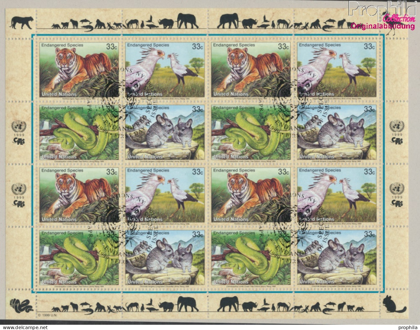 UNO - New York 815-818Klb Kleinbogen (kompl.Ausg.) Gestempelt 1999 Gefährdtete Tiere (10050692 - Used Stamps