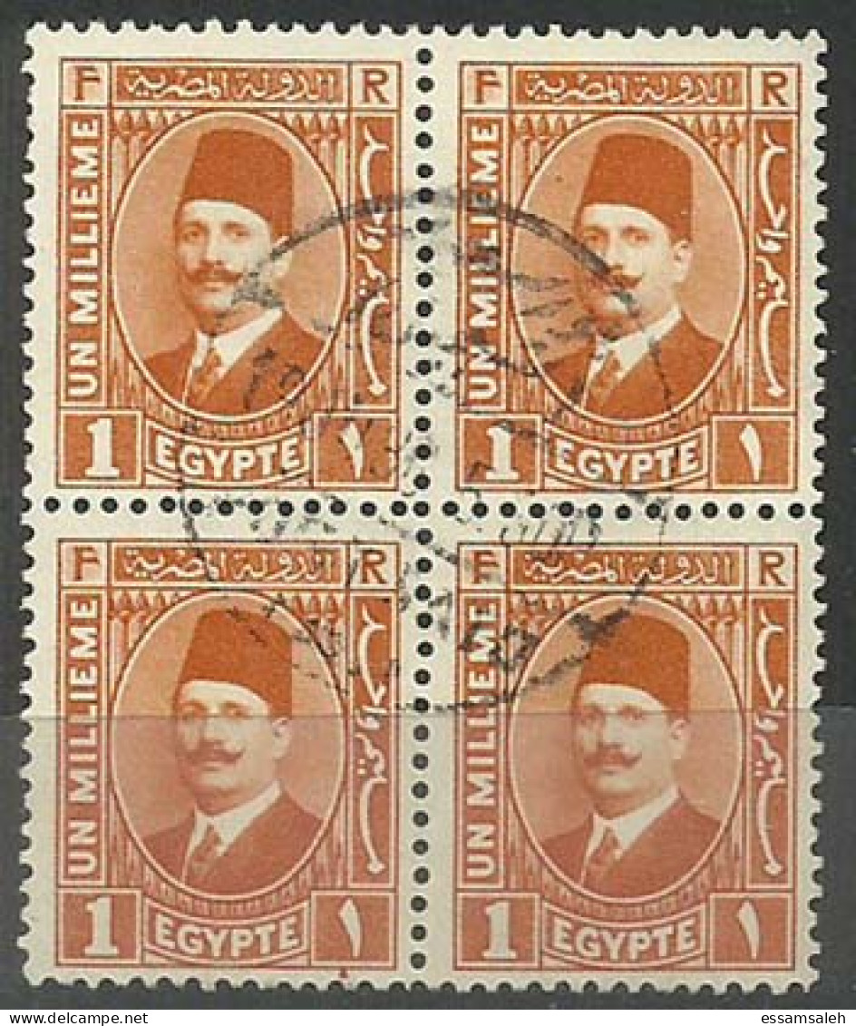 EGS05412 Egypt 1935 Port Said CDS Definitive 1m Orange King Fouad - Block Of 4 / VF Used - Blokken & Velletjes