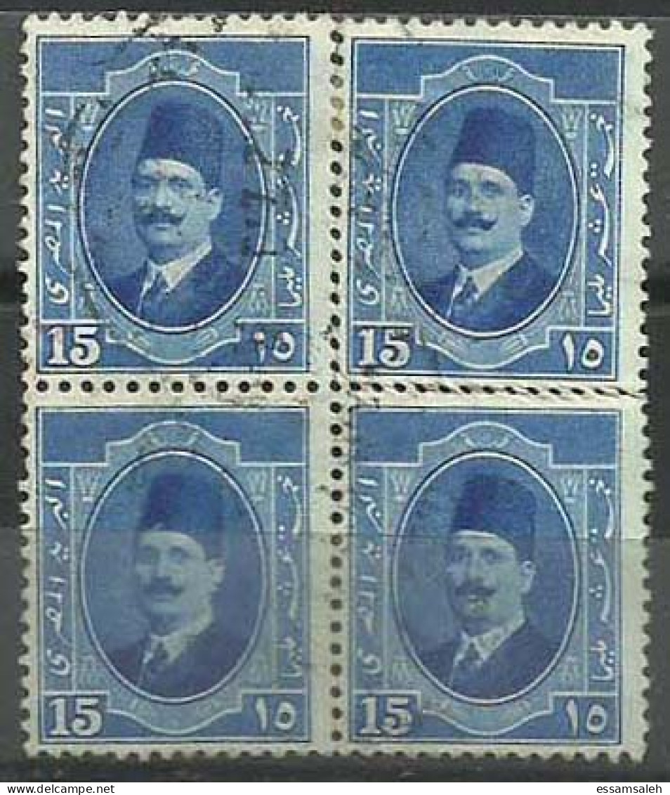 EGS05416 Egypt 1923 - 1927 Definitive 15m Blue King Fouad 2 Blocks Of 4 / VF Used - Blocks & Kleinbögen