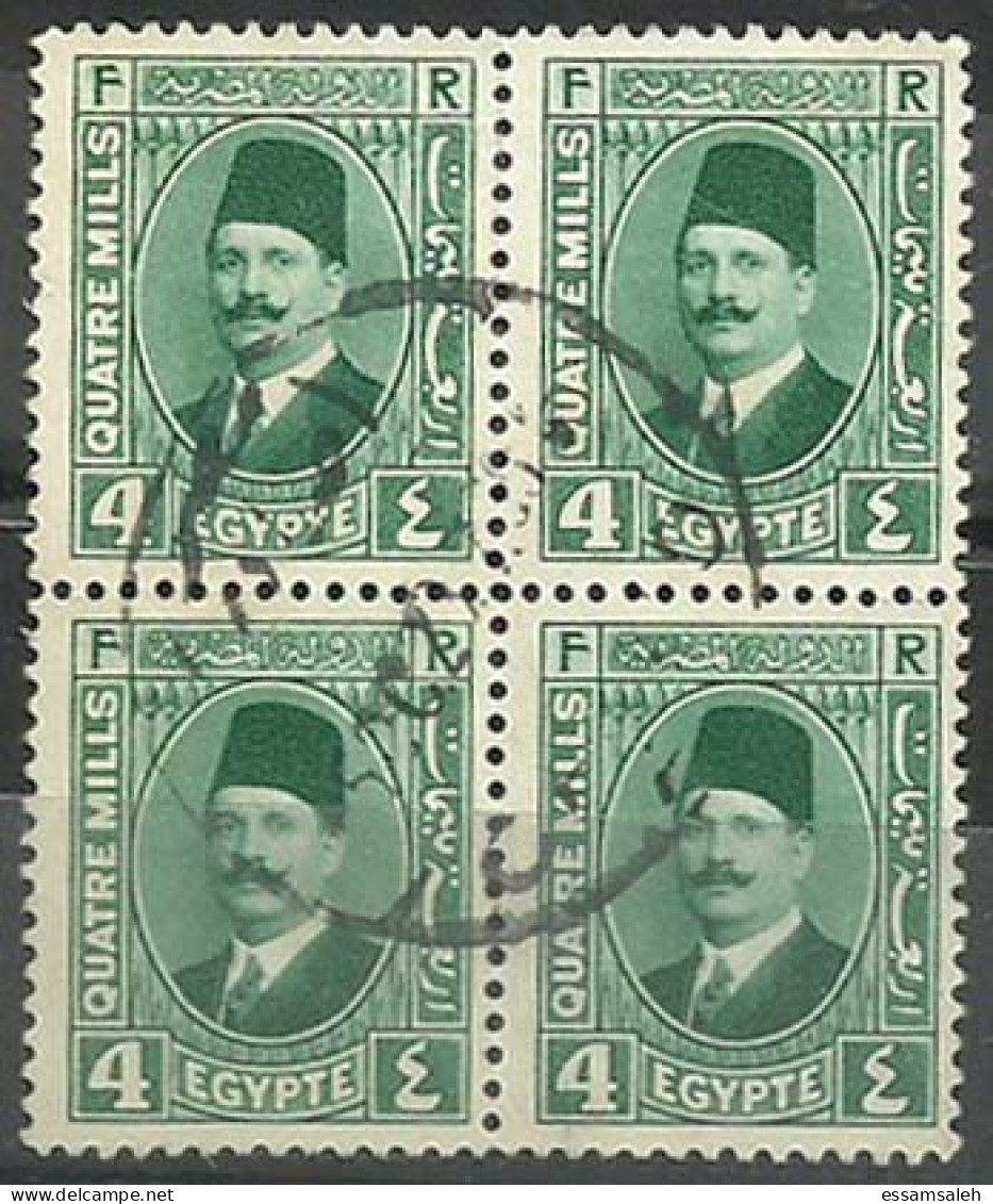 EGS05421 Egypt 1927 Definitive ( 4m - 5m - 20m ) King Fouad Blocks Of 4 / VF Used - Blocks & Sheetlets