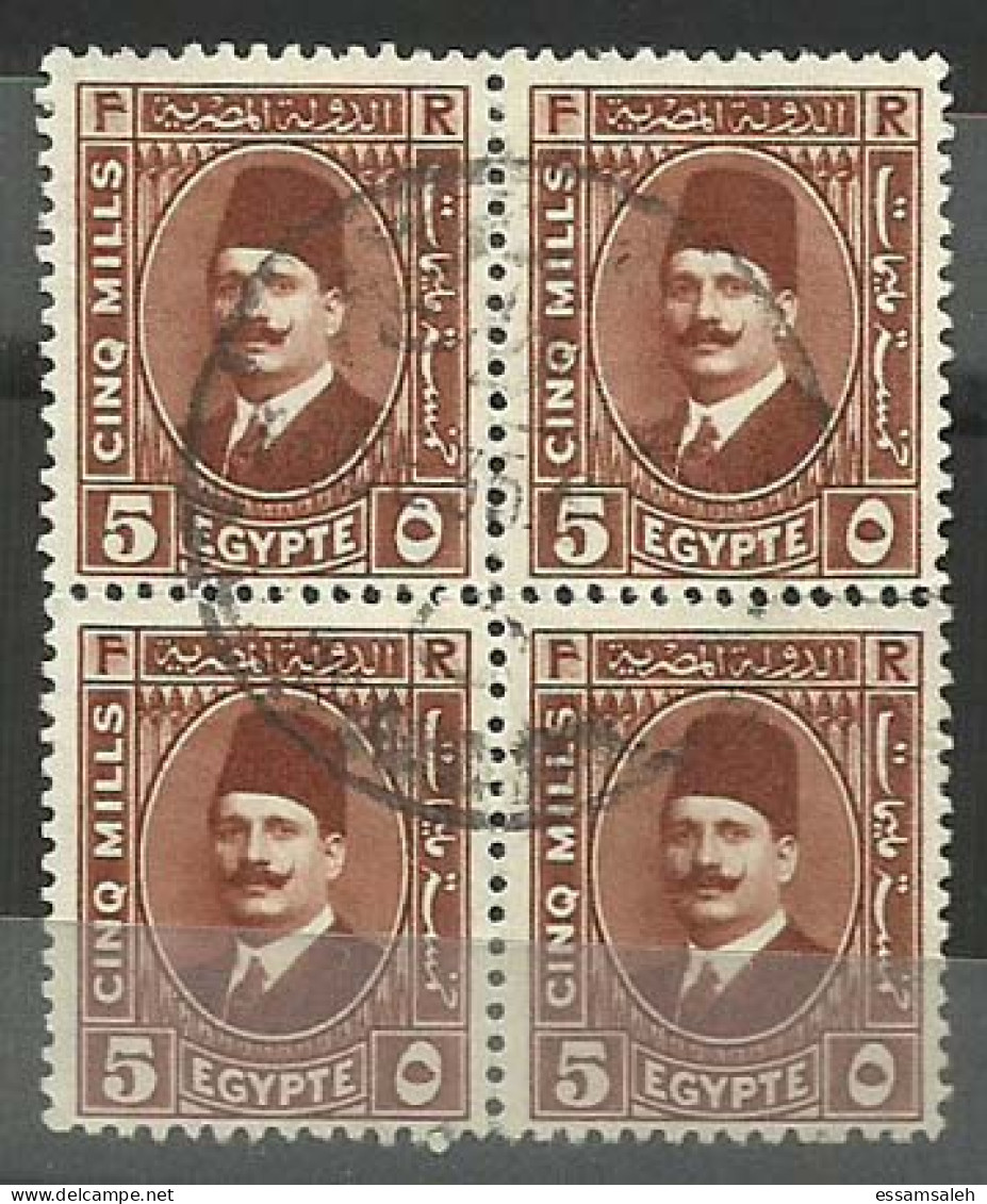 EGS05421 Egypt 1927 Definitive ( 4m - 5m - 20m ) King Fouad Blocks Of 4 / VF Used - Hojas Y Bloques