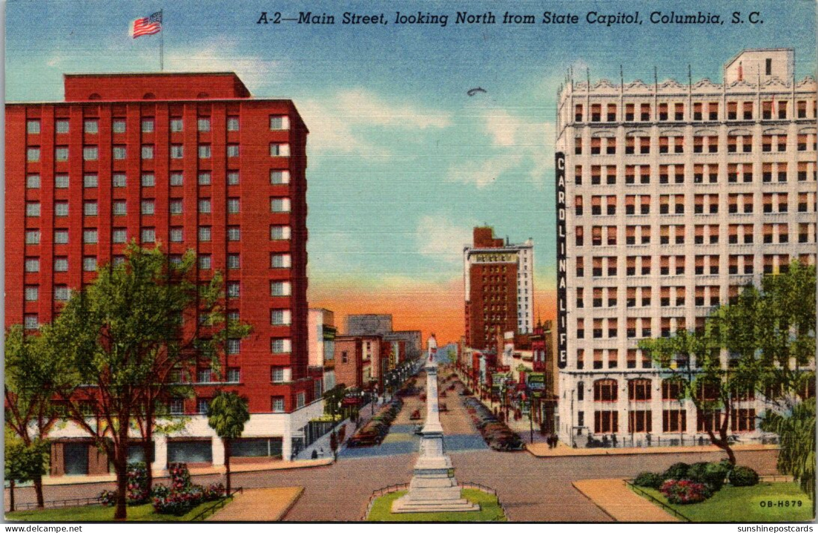 South Carolina Main Street Looking North From State Capitol Curteich - Columbia