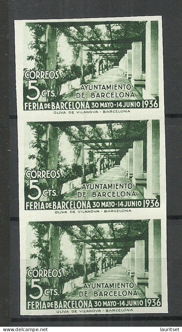 SPAIN Spanien Espana 1936 Ayuntamento De Barcelona Michel 15 Imperforated As 3-stripe (*) Mint No Gum - Barcelona