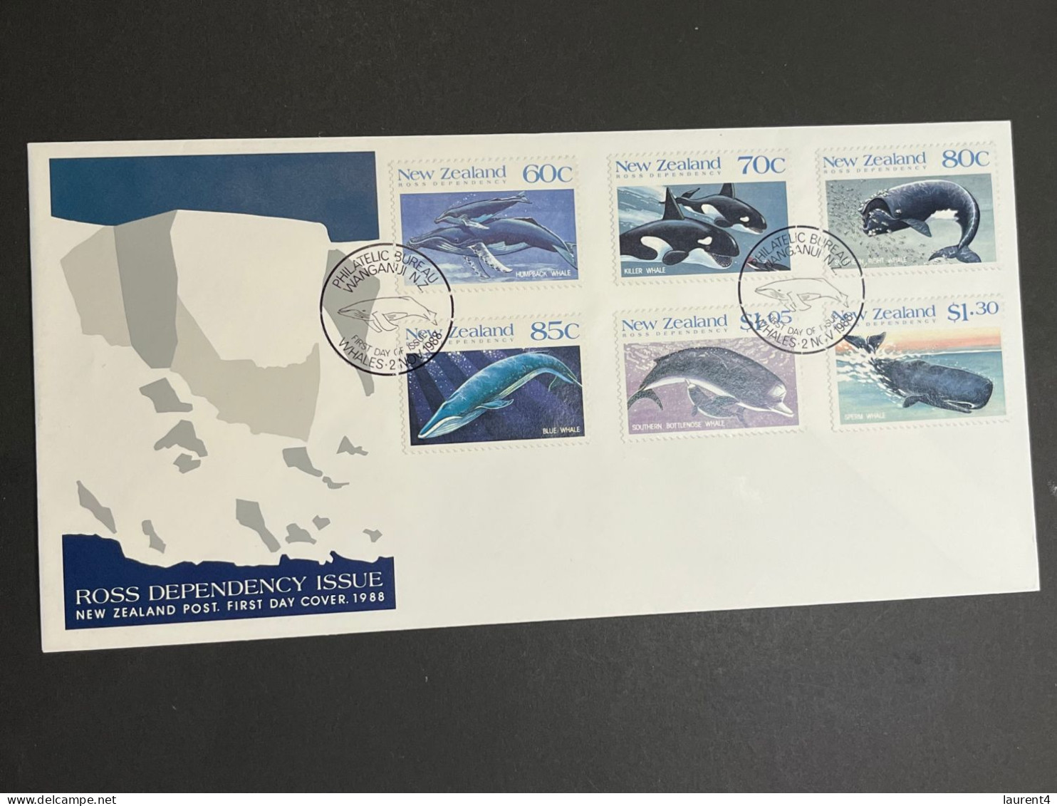 (1 Q 19) ( New Zealand ) FDC - 1988 - Ross Dependency - Whales - FDC