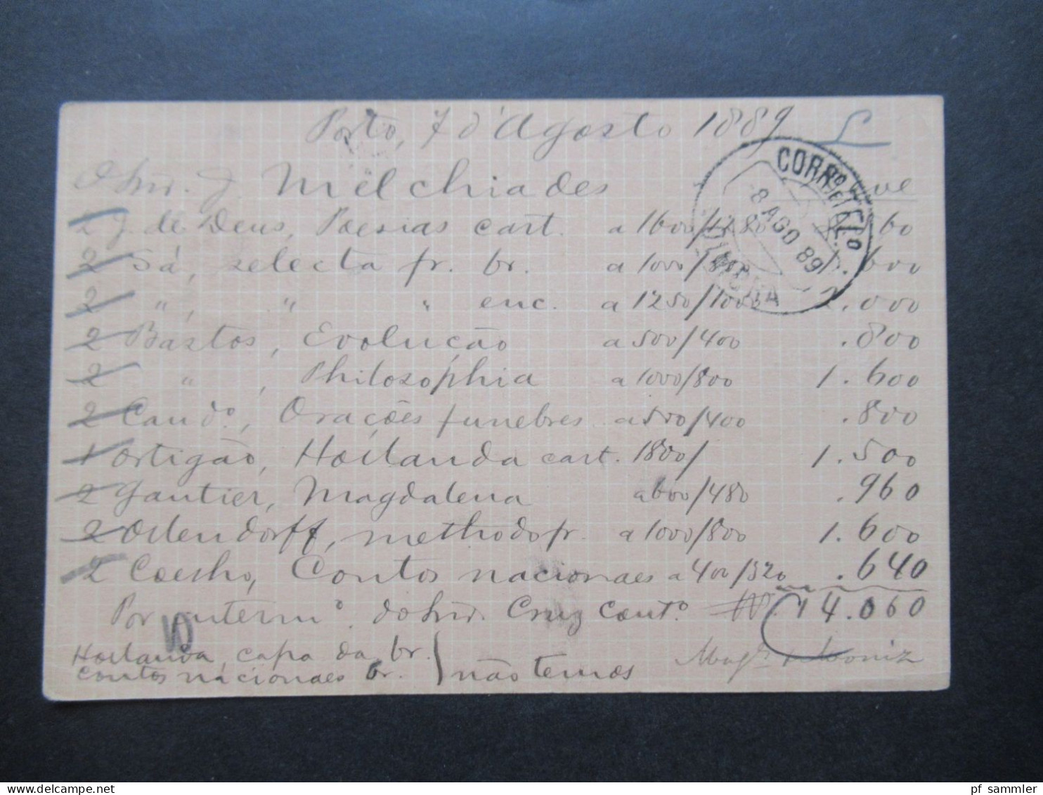 Portugal 1887 Ganzsache 10 Reis Mit Aufkleber Livraria Universal De Magalhaes & Moniz Porto - Postal Stationery