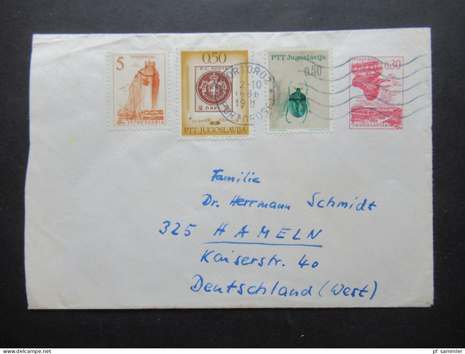 Jugoslawien / Jugoslavija 1966 Ganzsachen Umschlag Mit 3 Zusatzfrankaturen Stempel Portoroz Nach Hameln Gesendet - Cartas & Documentos