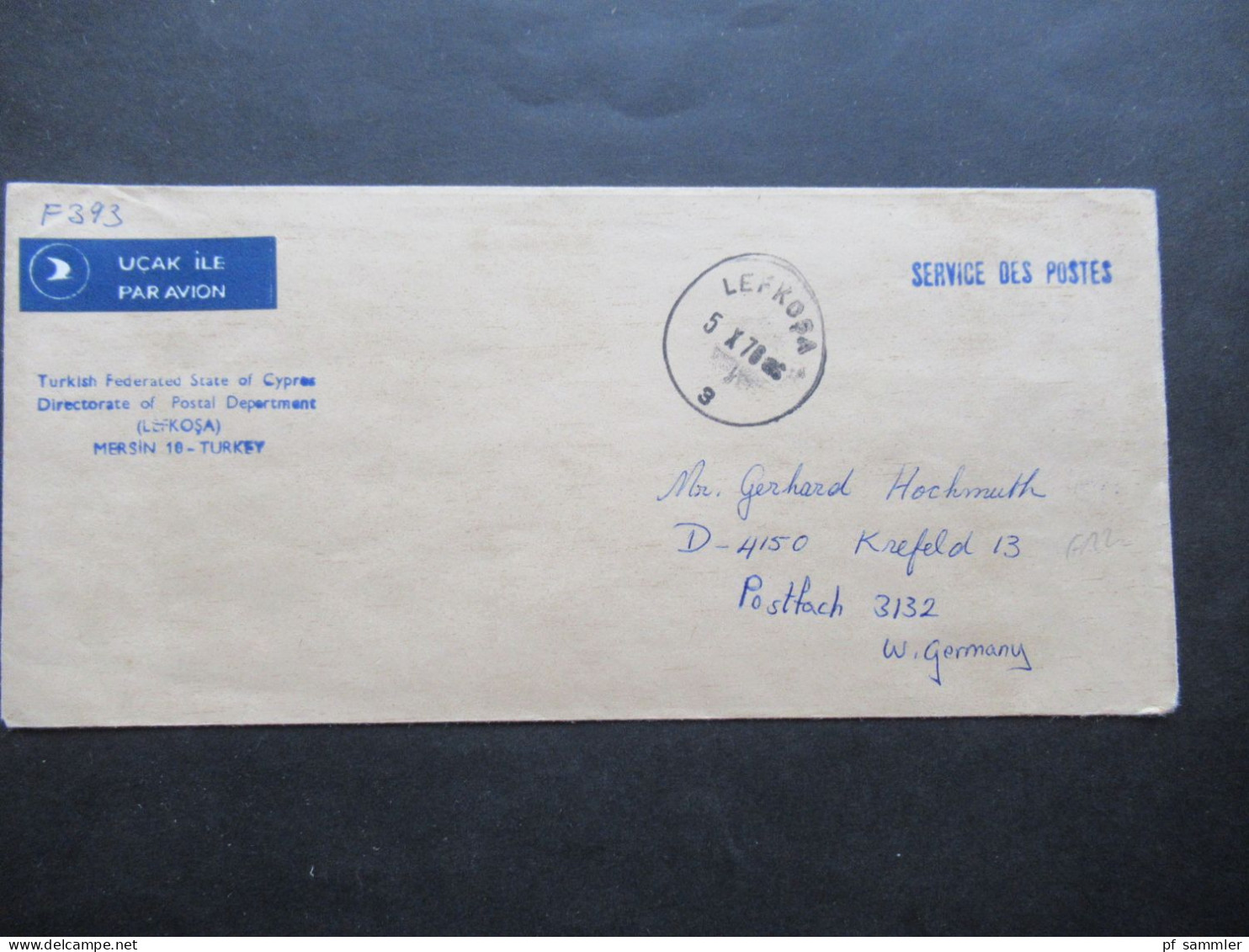 Zypern / Cyprus Kibris Türk 1976 Blauer Stempel L1 Service Des Postes Per Luftpost Nach Krefeld - Covers & Documents