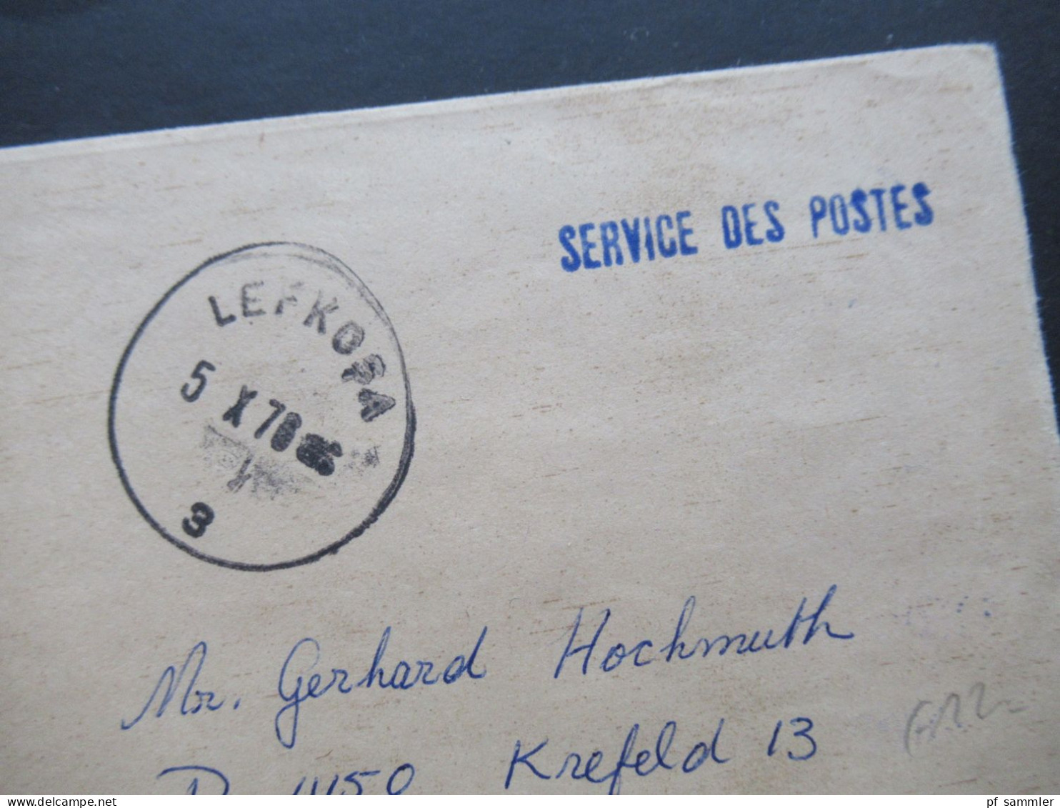 Zypern / Cyprus Kibris Türk 1976 Blauer Stempel L1 Service Des Postes Per Luftpost Nach Krefeld - Covers & Documents