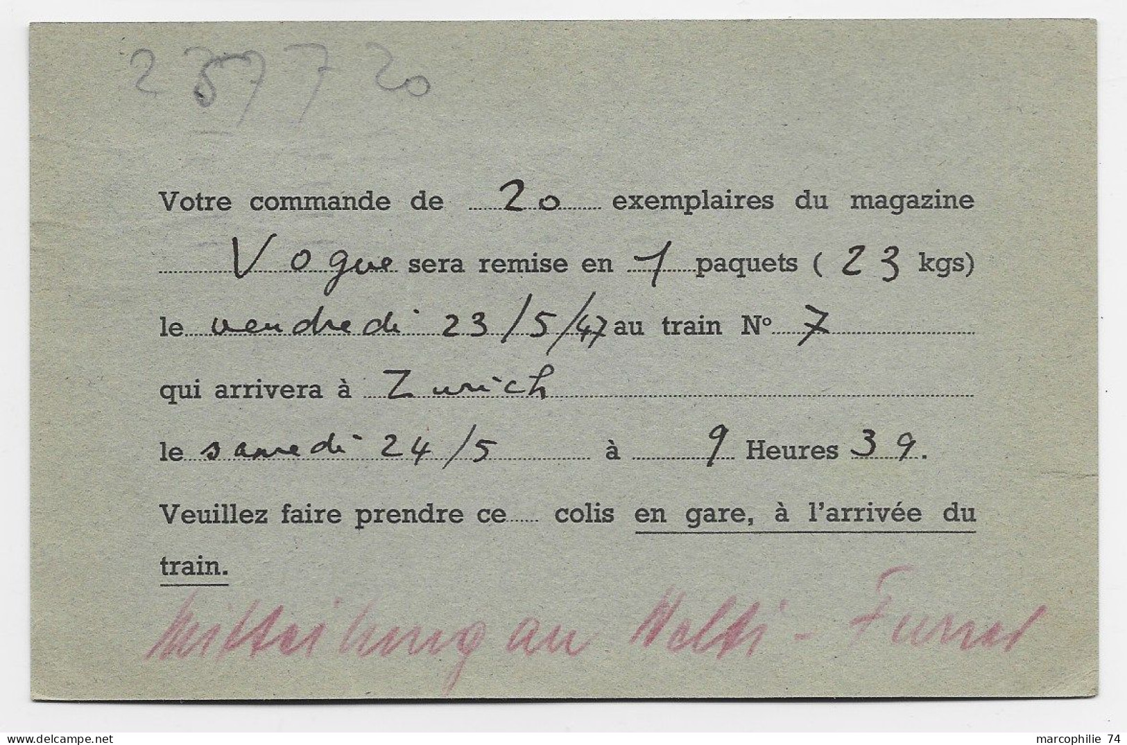 MAZELIN 1FR BANDE DE 3+2FR IRIS CARTE PARIS 22.V.1947 POUR SUISSE AU TARIF - 1945-47 Ceres Of Mazelin