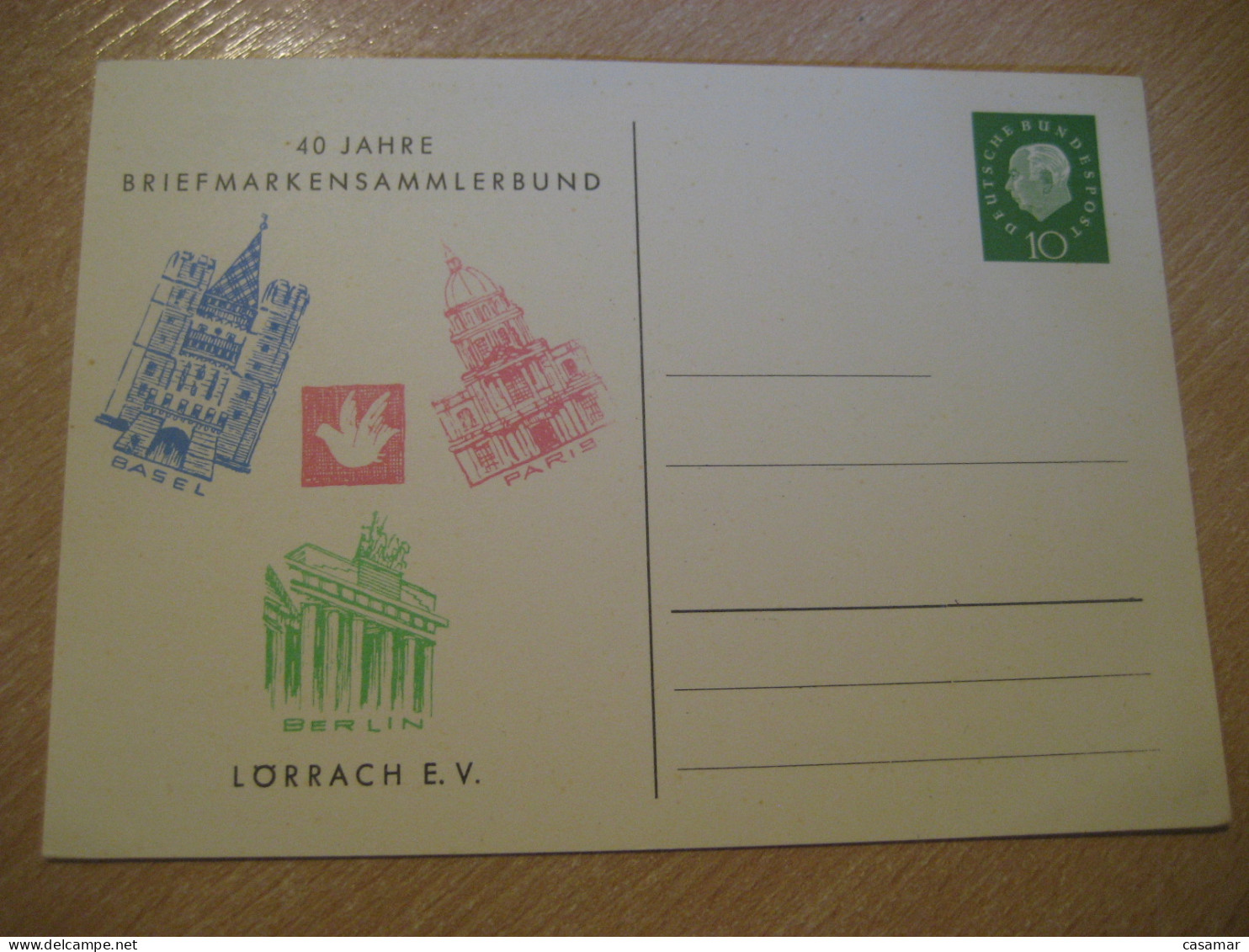 LORRACH 40 Year Basel Switzerland Paris France Berin Postal Stationery Card GERMANY - Privatpostkarten - Ungebraucht