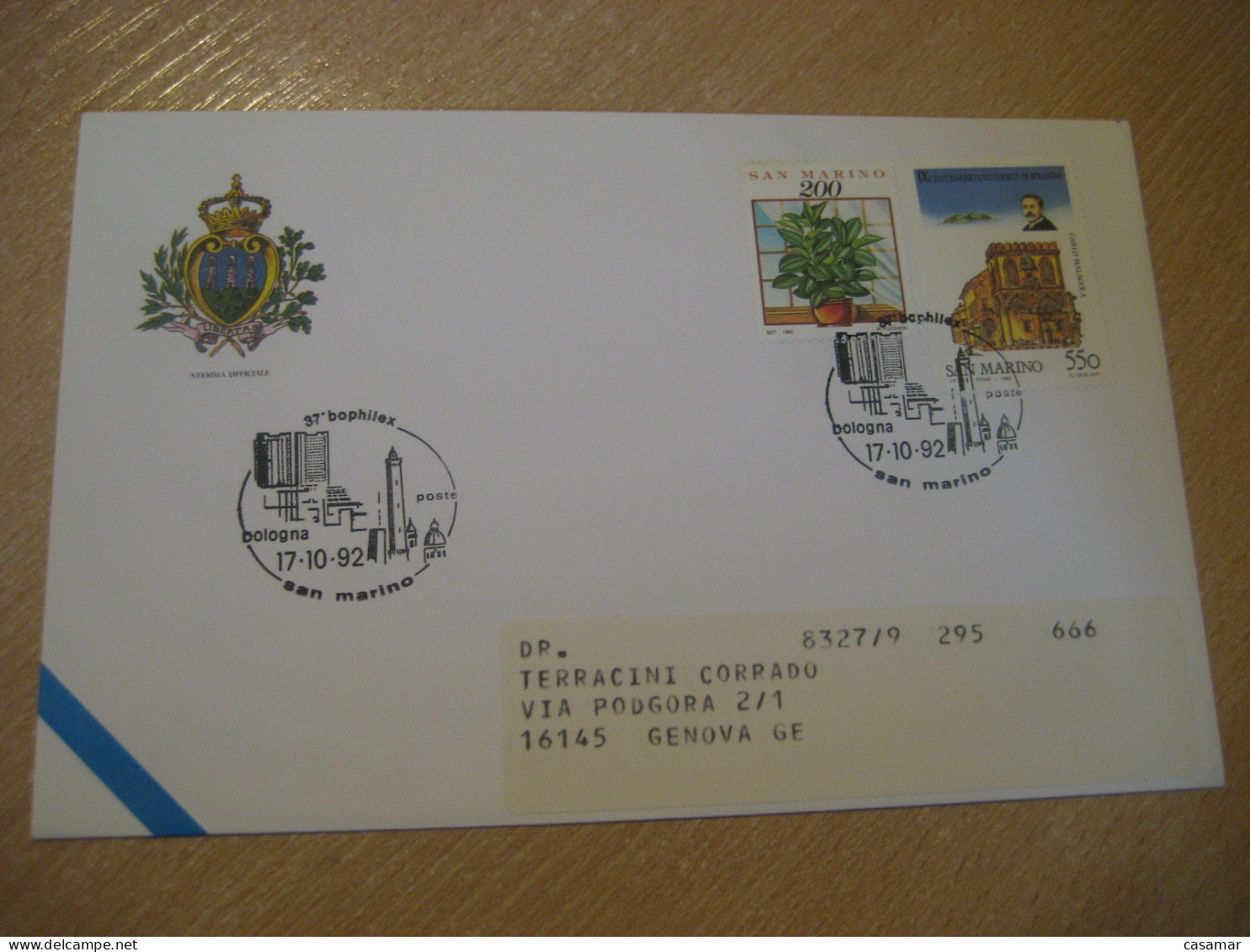 Bologna 1992 Bophilex Cancel Cover Flora University Carlo Malagola Stamps SAN MARINO Italy Italia - Brieven En Documenten