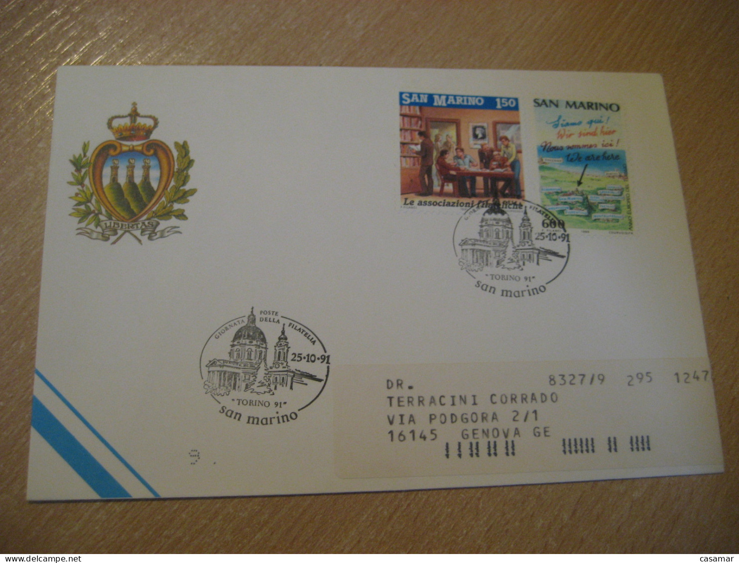 Torino Turin 1991 Giornata Phil. Cancel One Penny Black Tourism Tourist Stamps SAN MARINO Italy Italia - Briefe U. Dokumente