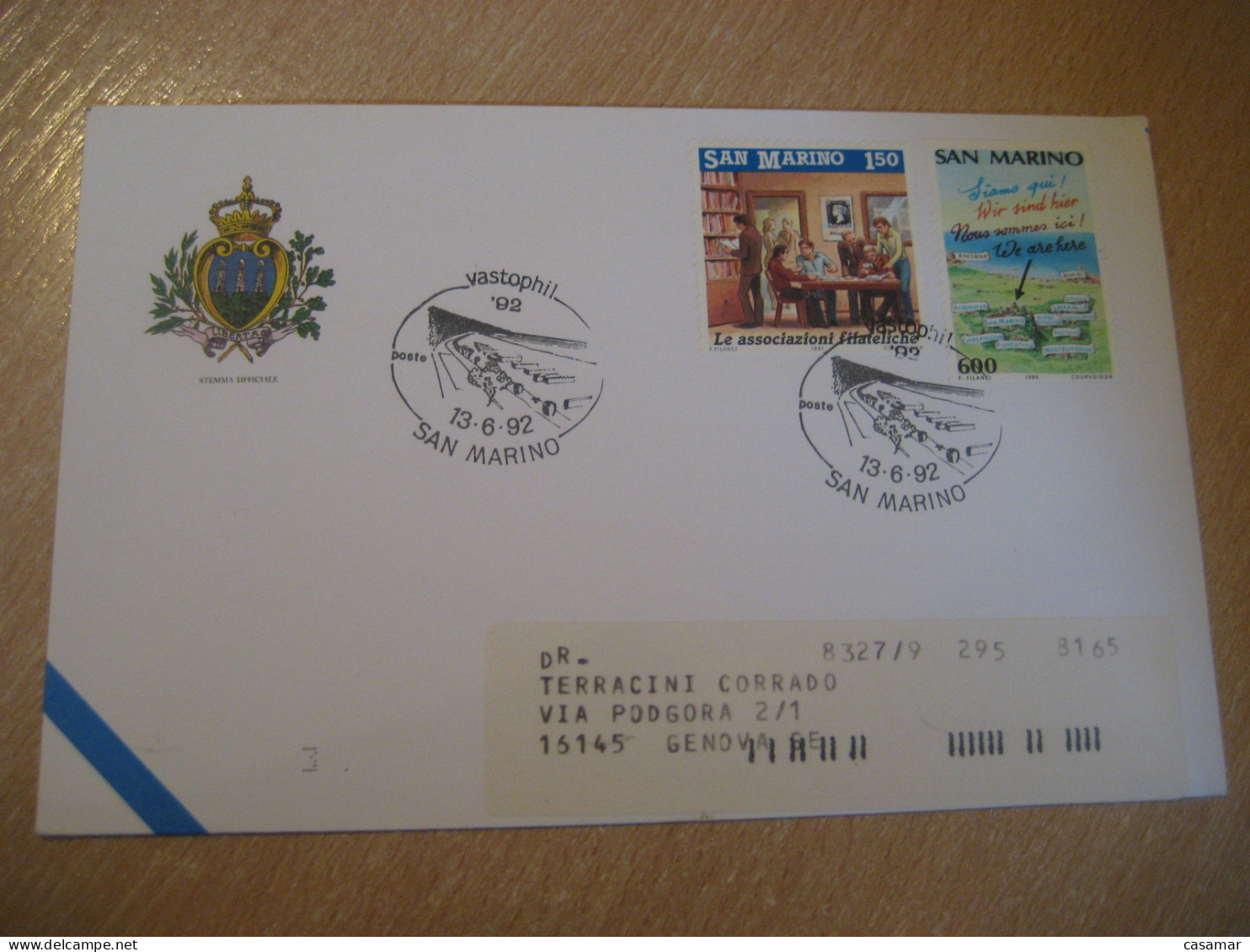 1992 Vastophil Cancel Cover One Penny Black Tourism Tourist Stamps SAN MARINO Italy Italia - Cartas & Documentos