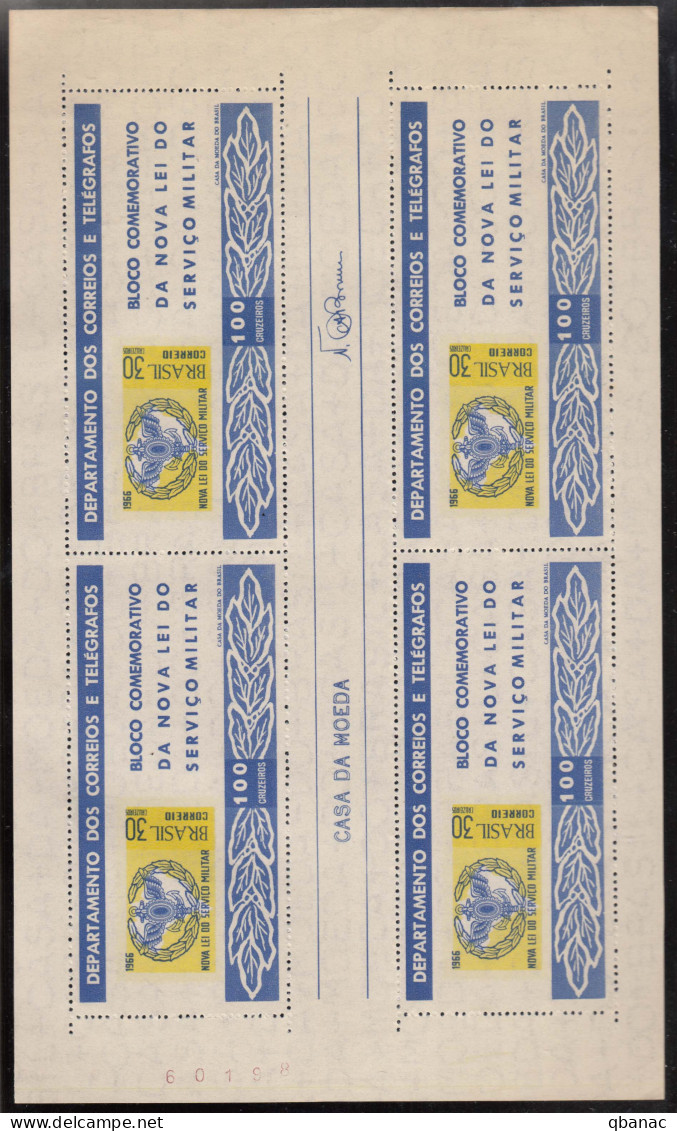 Brazil Brasil 1966 Mi#Block 16 Mint Never Hinged Sheet Of 4 - Ungebraucht