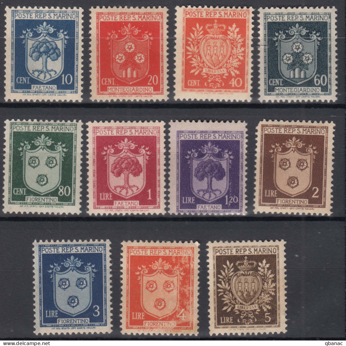 San Marino 1945 Mi#318-328 Mint Never Hinged - Neufs