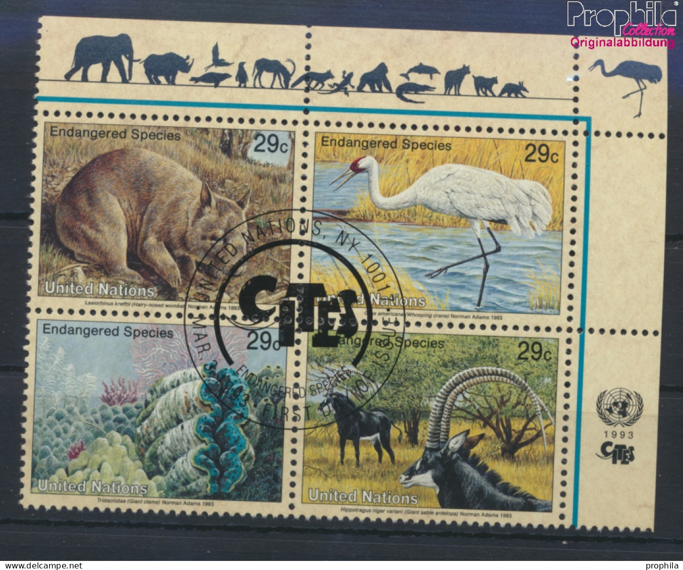 UNO - New York 644-647 Viererblock (kompl.Ausg.) Gestempelt 1993 Gefährdete Tiere (10036296 - Used Stamps