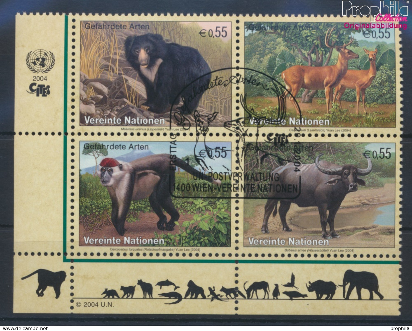 UNO - Wien 406-409 Viererblock (kompl.Ausg.) Gestempelt 2004 Säugetiere (10044902 - Used Stamps