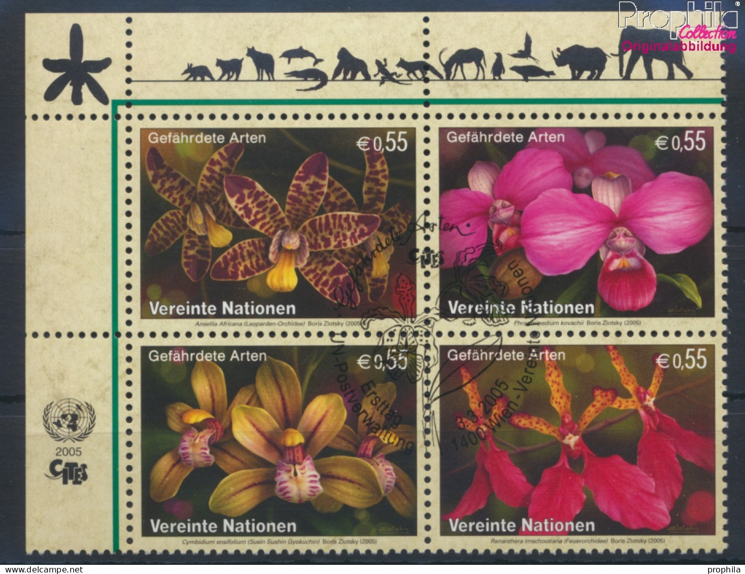 UNO - Wien 435-438 Viererblock (kompl.Ausg.) Gestempelt 2005 Orchideen (10044840 - Used Stamps