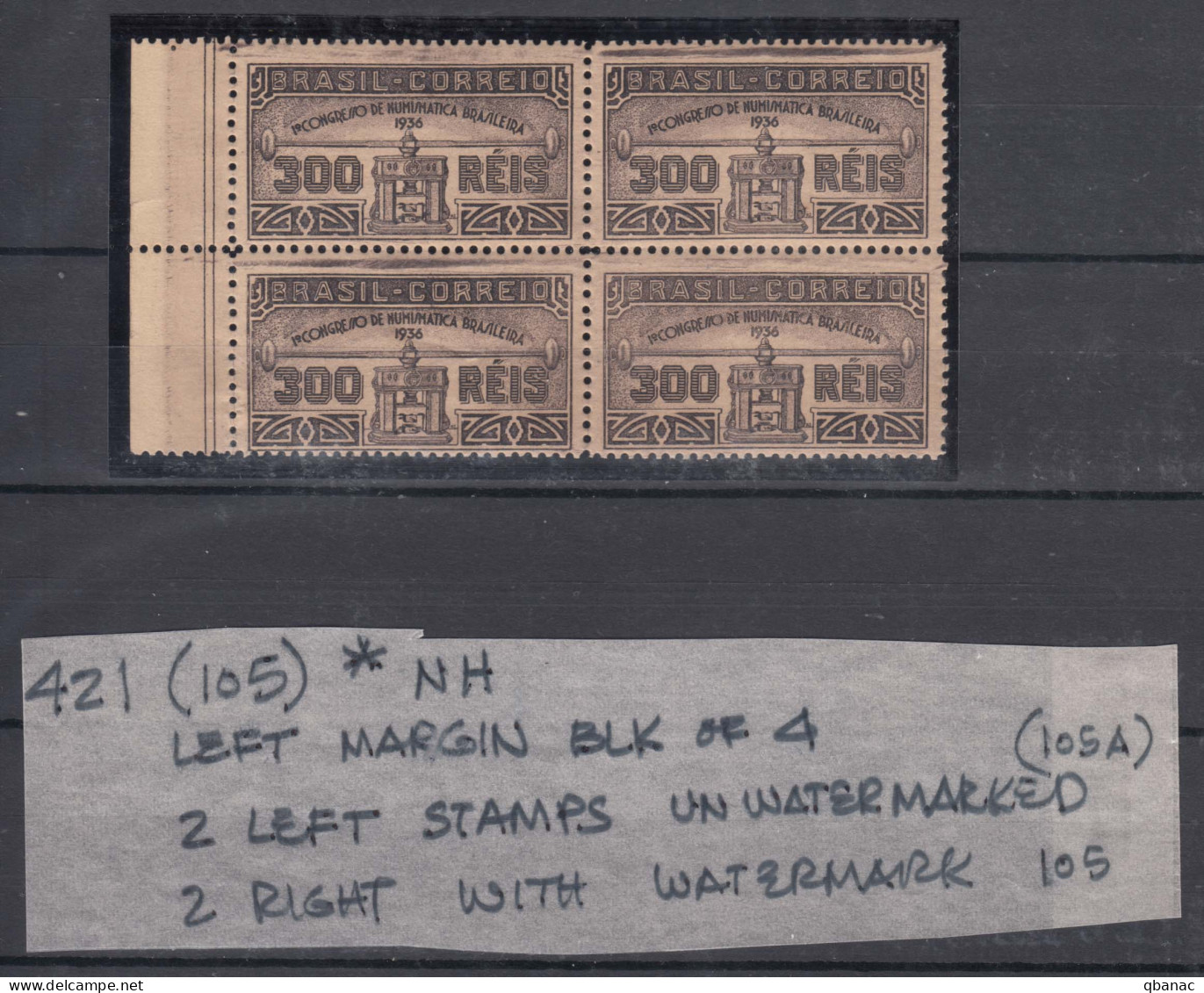 Brazil Brasil 1936 Mi#445 Mint Never Hinged Pc. Of 4 With Error, See Description - Unused Stamps