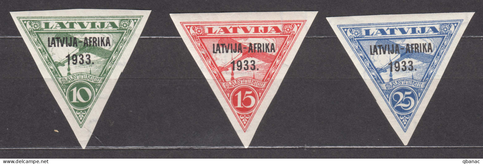 Latvia Lettland 1933 Airmail Africa Mi#220,221,222 Mint  Never Hinged Signed - Lettland