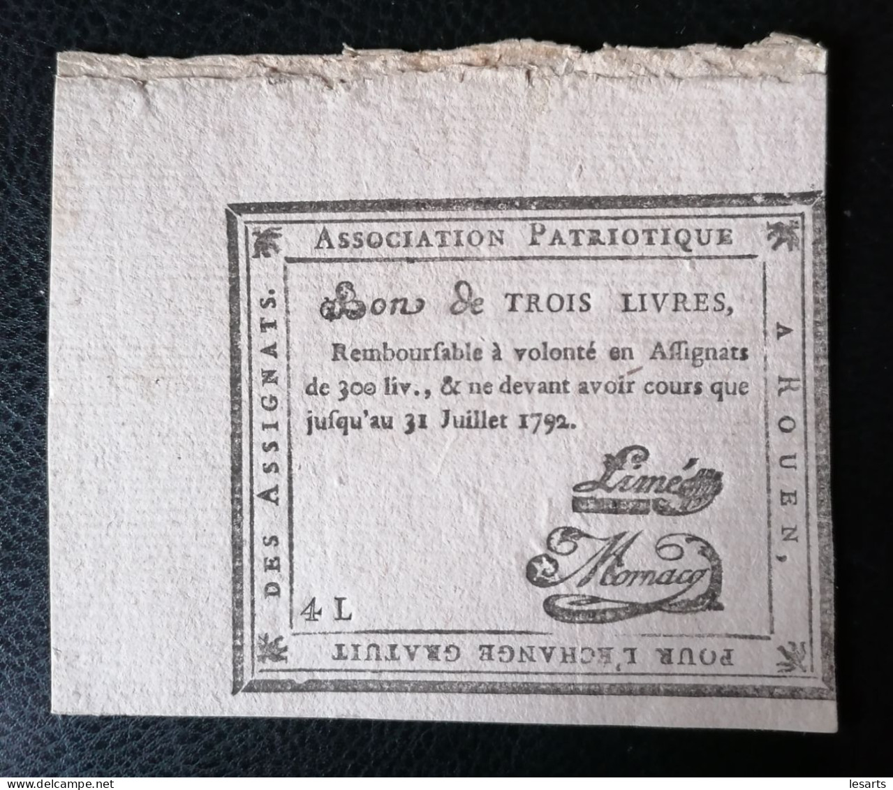 Billet De Confiance. Bon De 3 Livres. ROUEN. - Assignats & Mandats Territoriaux