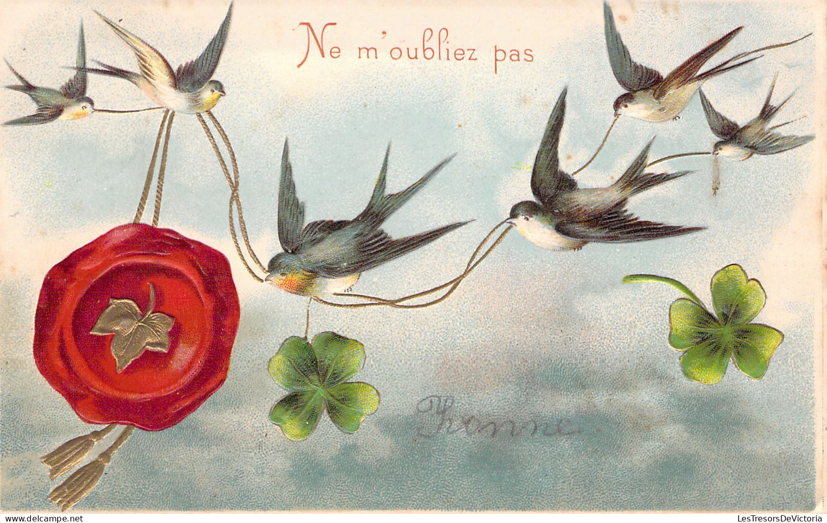 Oiseaux - Hirondelle Porteuses De Chance - Carte Postale Ancienne - Oiseaux