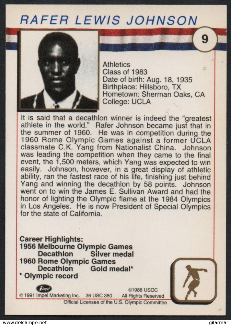 UNITED STATES - U.S. OLYMPIC CARDS HALL OF FAME - ATHLETICS - RAFER JOHNSON - DECATHLON - # 9 - Trading Cards