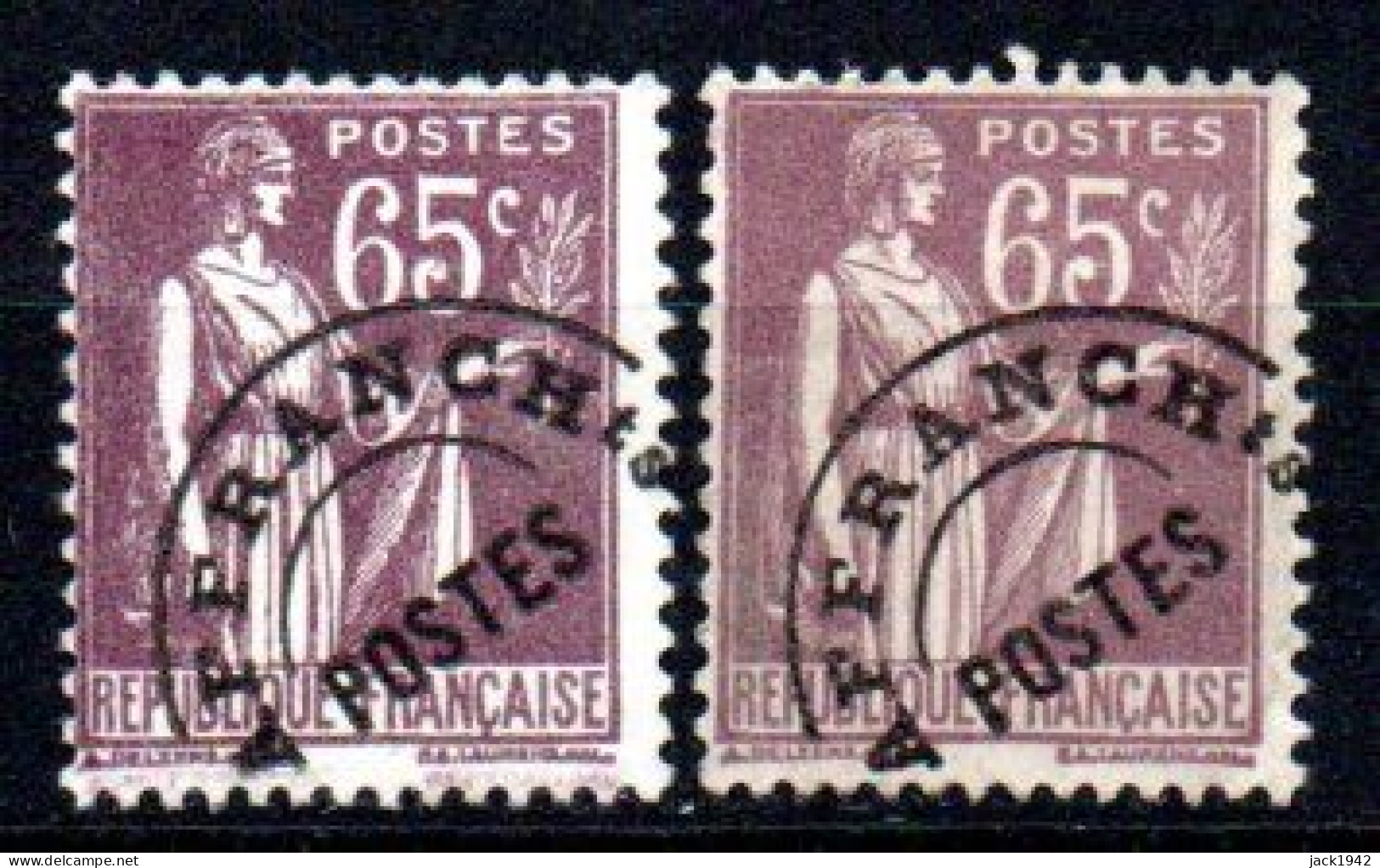 Préoblitéré Yvert N° 73 - 65c Paix Oblitéré 2°tirage Surcharge Basse - 2 Nuances - 1893-1947