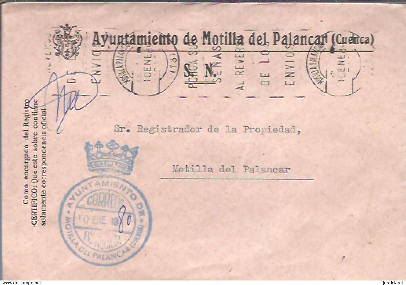 AYUNTAMIENTO  DE MONTILLA DEL PALANCAR    CUENCA  1980 - Franquicia Postal