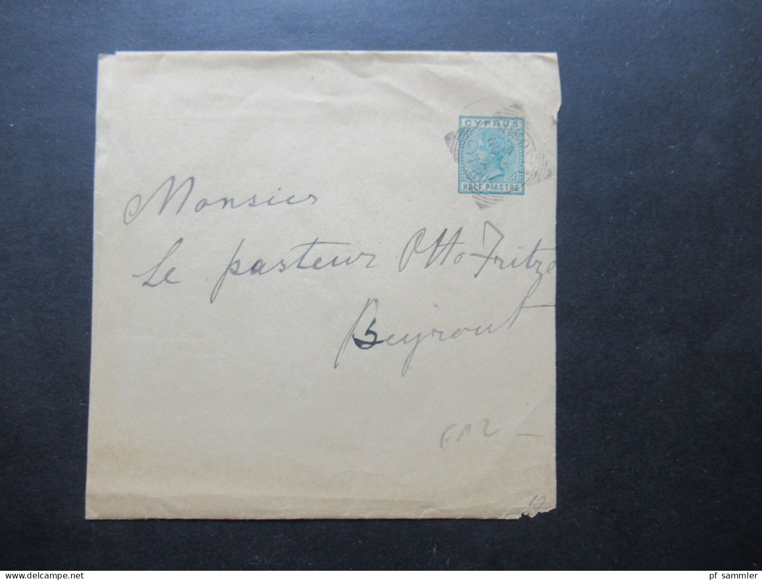 GB Kolonie Zypern 1894 Streifband Half Piastre Auslandsverwendung Nach Bayern / Stempel Nicosia - Chypre (...-1960)