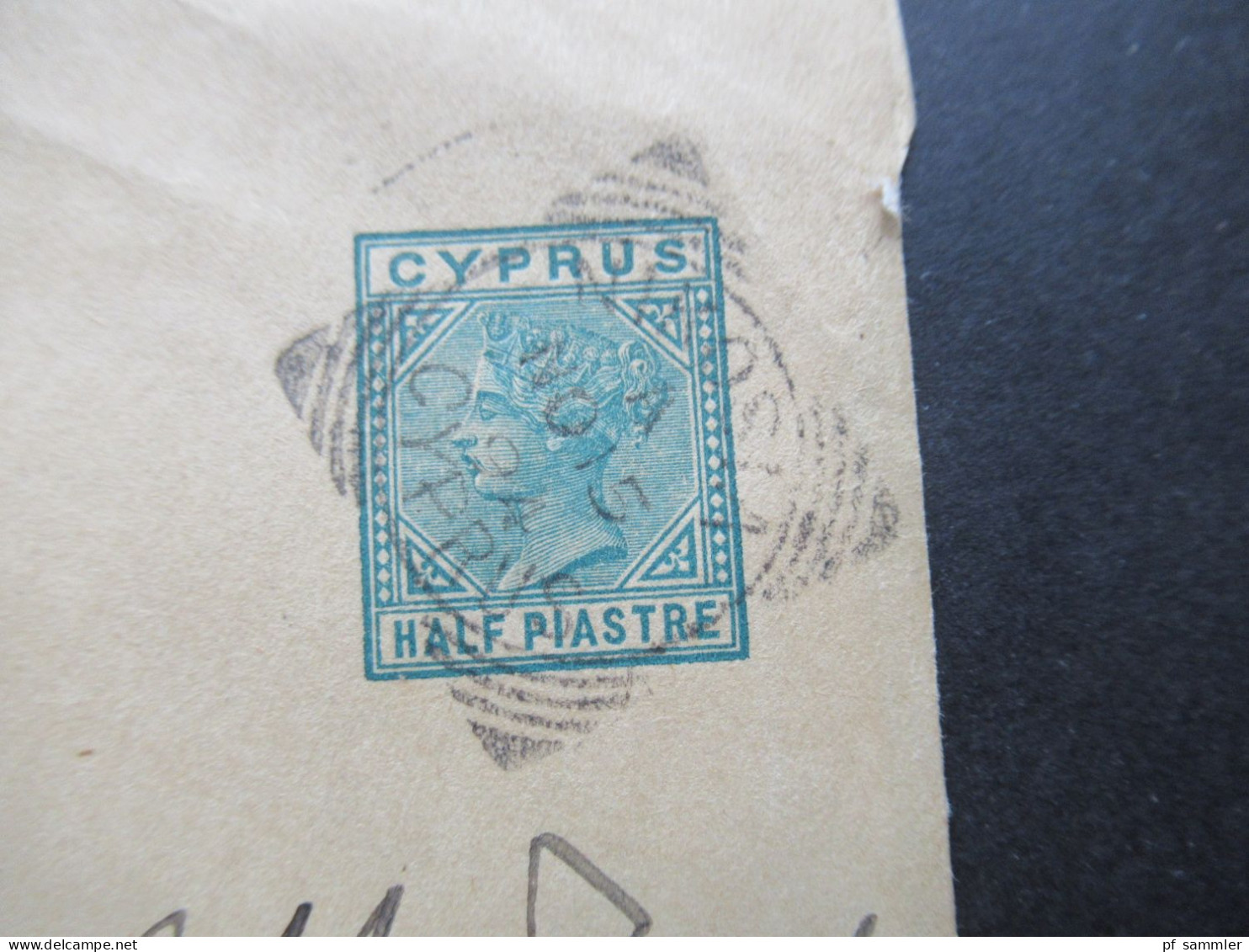 GB Kolonie Zypern 1894 Streifband Half Piastre Auslandsverwendung Nach Bayern / Stempel Nicosia - Zypern (...-1960)