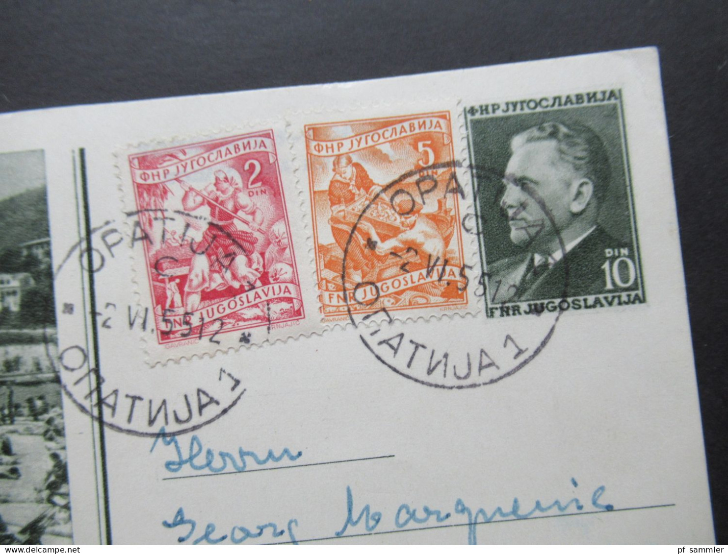 Jugoslawien / Jugoslavija 1955 Bildganzsache Opatija Mit 2 Zusatzfrankaturen Nach Deutschland Gesendet - Cartas & Documentos