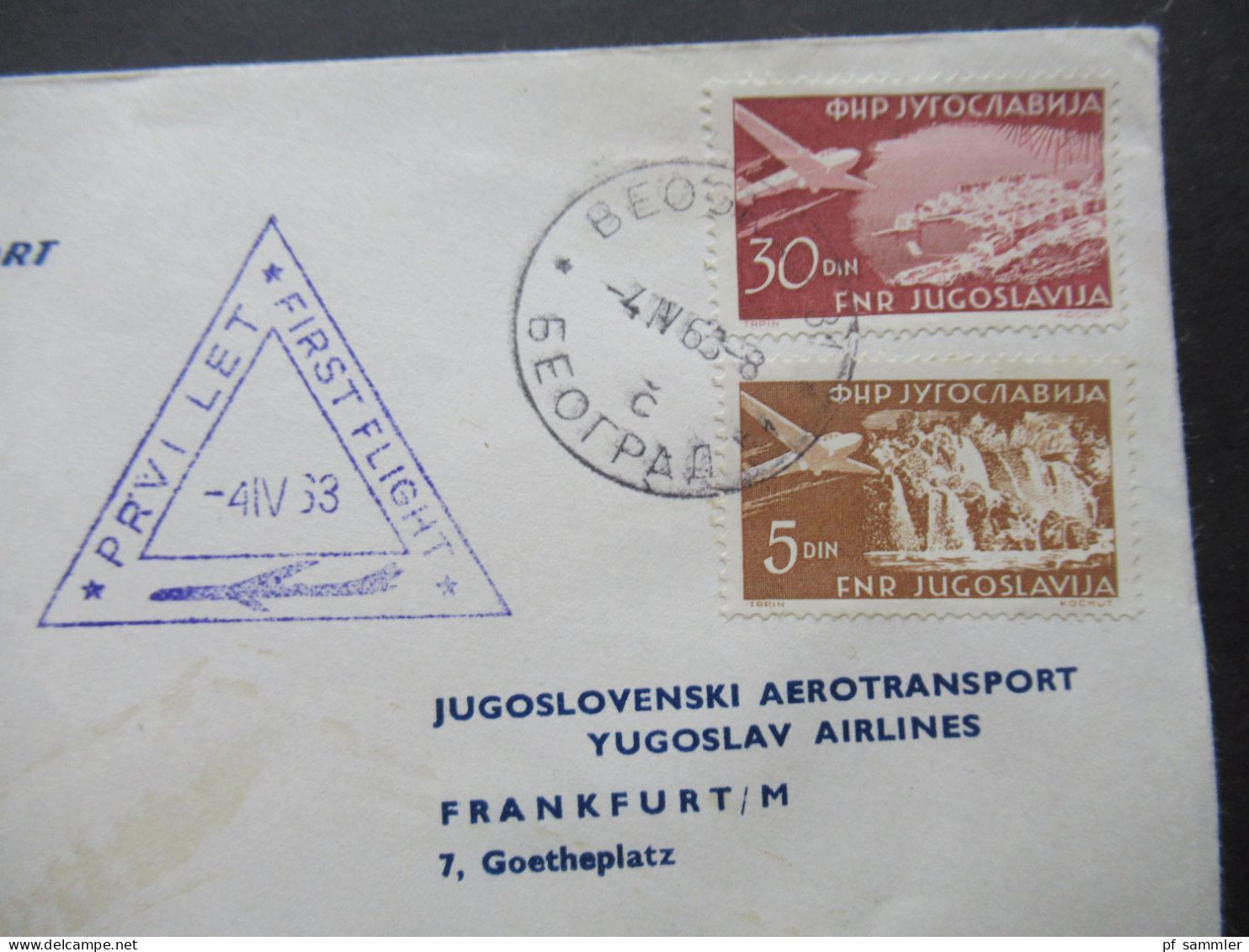 Jugoslawien / Jugoslavija 1962 Und 63 2 Flugpostbelege / Erstflug / First Flight / Jugoslovenski Aerotransport - Briefe U. Dokumente