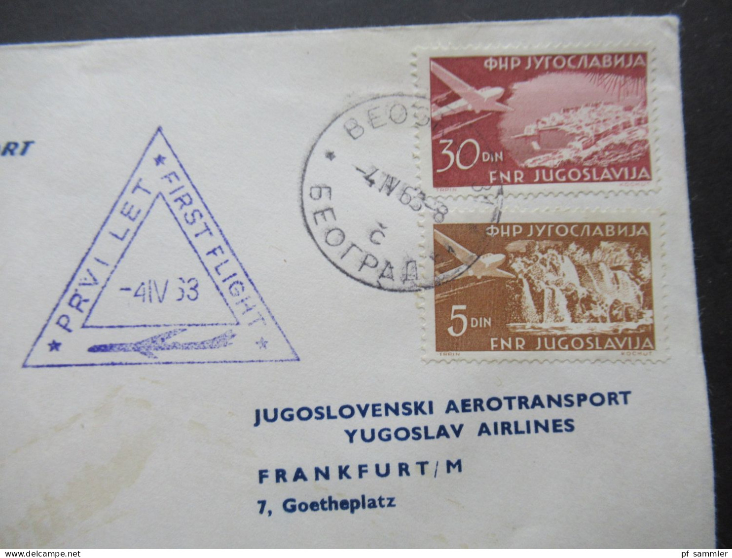 Jugoslawien / Jugoslavija 1962 Und 63 2 Flugpostbelege / Erstflug / First Flight / Jugoslovenski Aerotransport - Covers & Documents