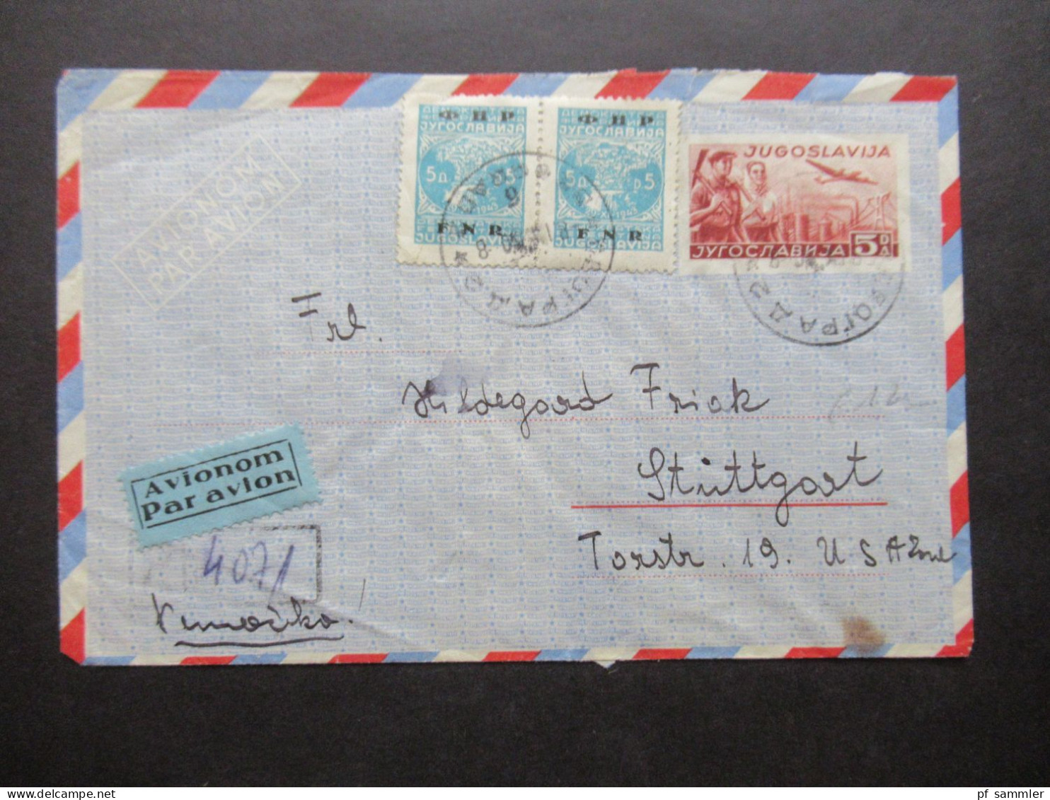Jugoslawien / Jugoslavija 1950 Ganzsachenumschlag Mit 2 Zusatzfrankaturen Nach Stuttgart / Luftpostaufkleber - Lettres & Documents
