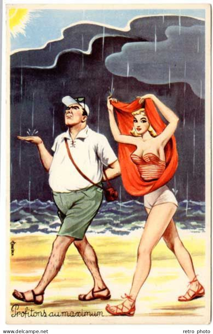 Cpsm Signée Carrière - Couple Sous La Pluie, Pin-up    (S.12791) - Carrière, Louis