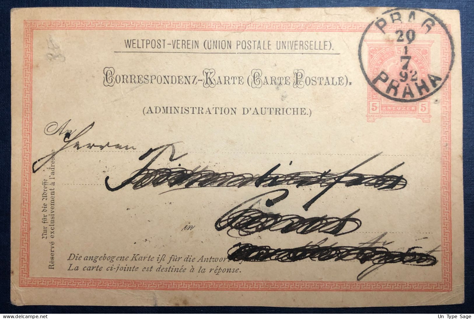 Tchécoslovaquie, Entier Carte Postale De Prague 20.7.1892 - (N545) - Cartes Postales